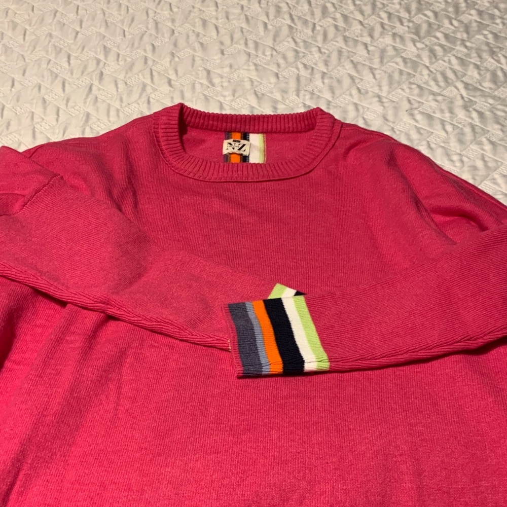 Vibrant Pink Women's Sweater with Colorful Cuffs